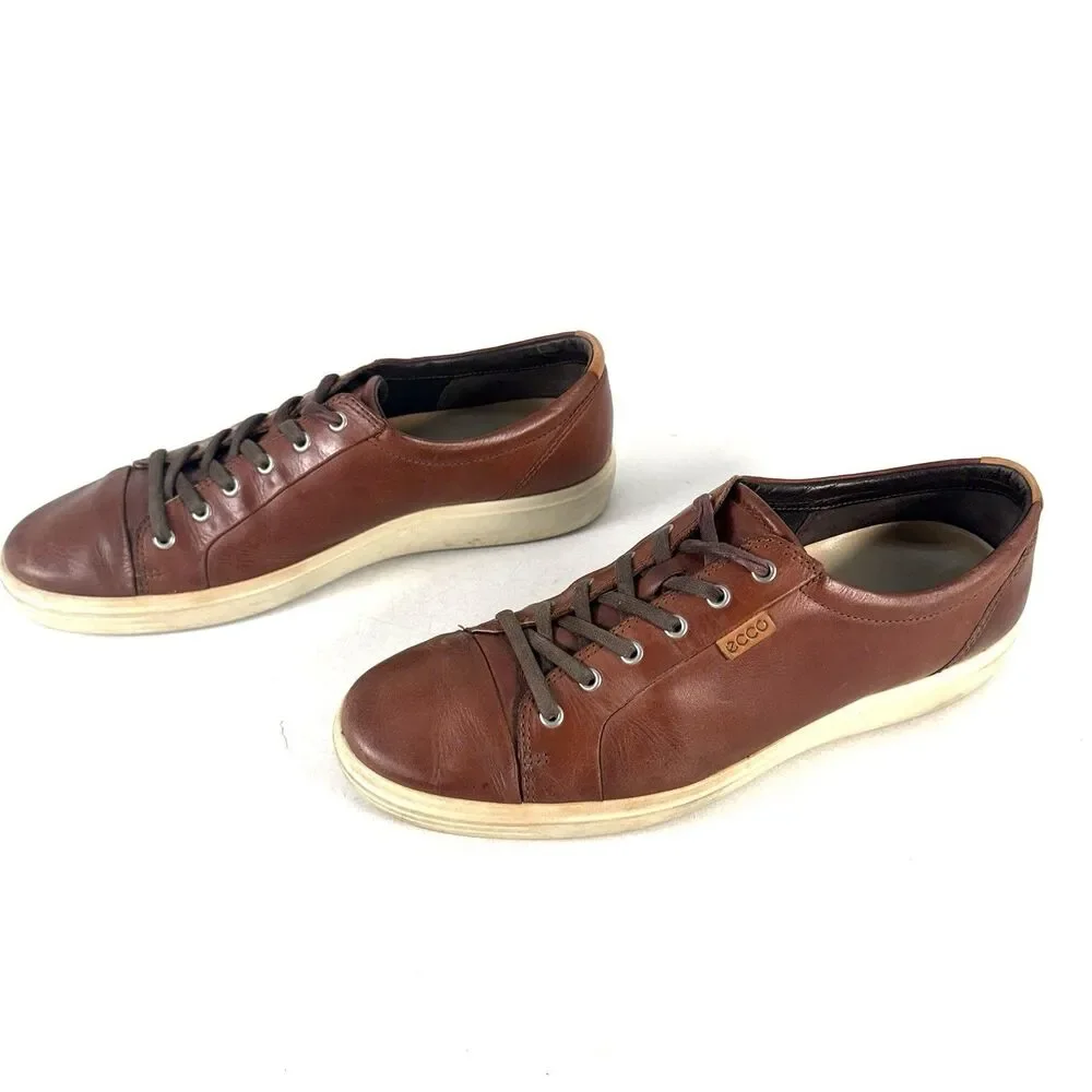 Ecco Mens Brown Soft 7 Leather Lace-Up Casual Sneaker Size 47 US Size 13